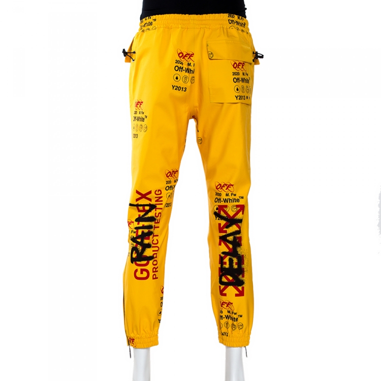 Pre Owned Off-White Yellow Graffiti Print Goretex Track Pants M