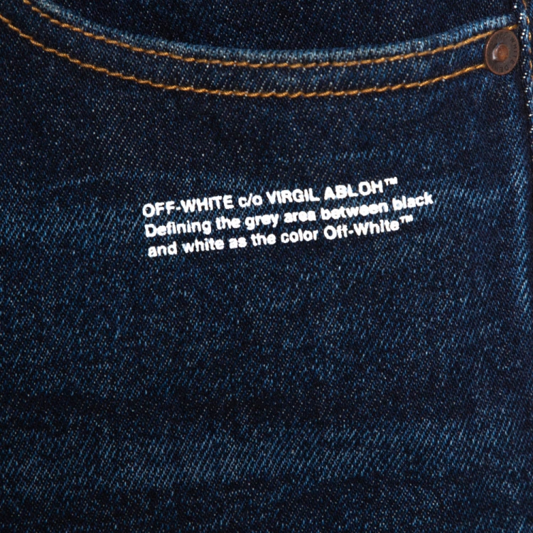 Pre Owned Off White Indigo Zipper & Drawstring Detail Denim Shorts M