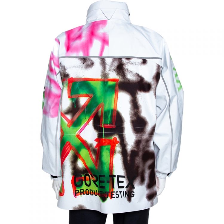 Pre Owned Off White White Gore-Tex Spray Paint Logo Detail Ski Jacket S