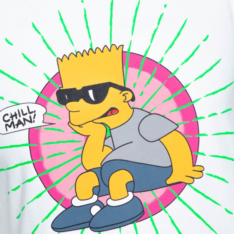 Pre Owned Off-White White Bart Print Cotton Crew Neck T-Shirt S