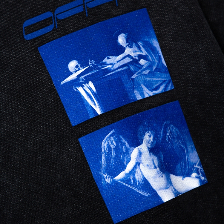 Pre Owned Off-White Grey Hardcore Caravaggio Logo Print Faded Cotton Sweatshirt M