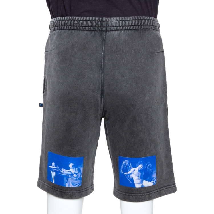Pre Owned Off-White Black Hardcore Caravaggio Print Faded Cotton Shorts M