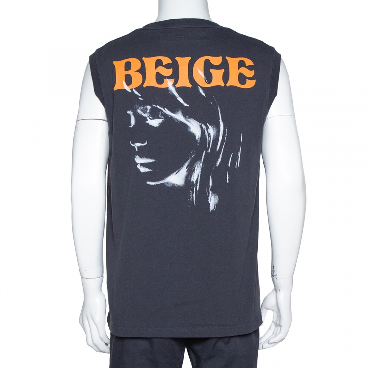 Pre Owned Off White Black Offf Beige Print Faded Cotton Sleeveless T-Shirt M