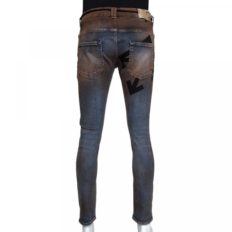 Pre Owned Off-White Indigo Stain Effect Denim Skinny Jeans M