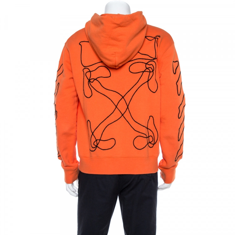 Pre Owned Off-White Orange Cotton Arrow Embroidered Hoodie L