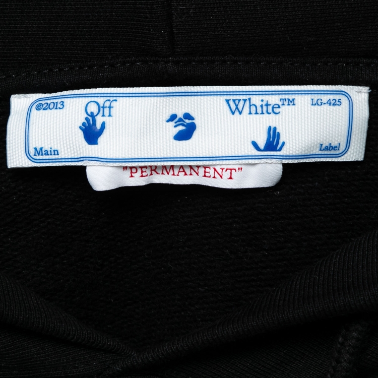 Pre Owned Off-White Black Logo Print Cotton Hoodie XL
