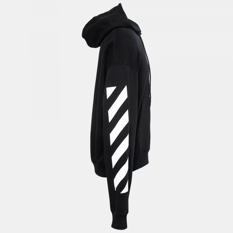 Pre Owned Off-White Black Logo Print Cotton Hoodie XL