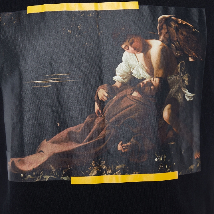 Pre Owned Off-White Black Caravaggio Printed Cotton Crewneck T-Shirt S