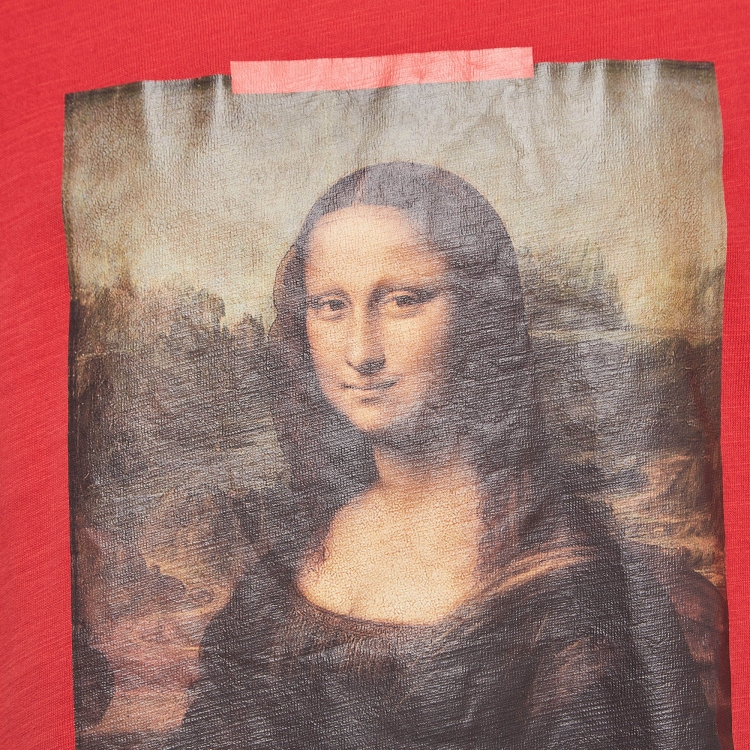 Pre Owned Off-White Red Mona Lisa Print Cotton Half Sleeve T-Shirt L