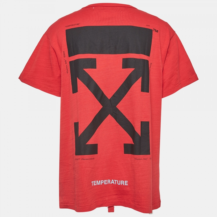 Pre Owned Off-White Red Mona Lisa Print Cotton Half Sleeve T-Shirt L