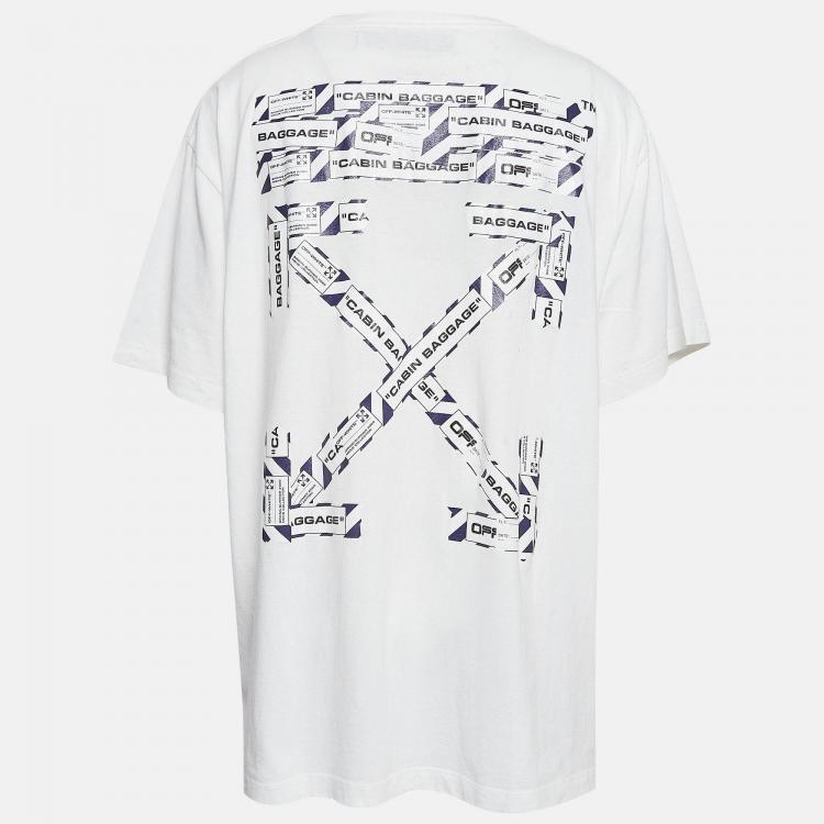 Pre Owned Off-White White Airport Tape print Cotton Oversized T-Shirt XL