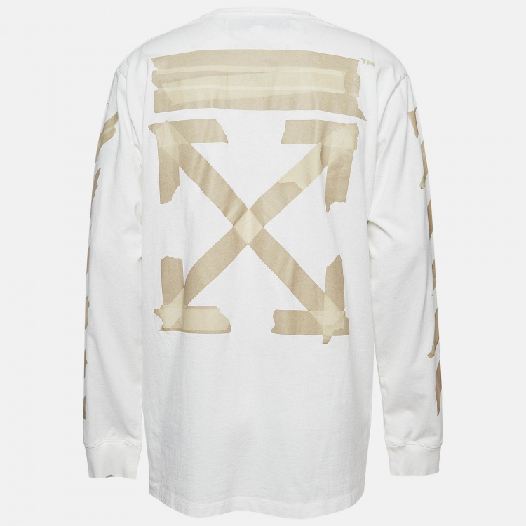 Off-White White Logo Back Print Cotton Long Sleeve T-Shirt