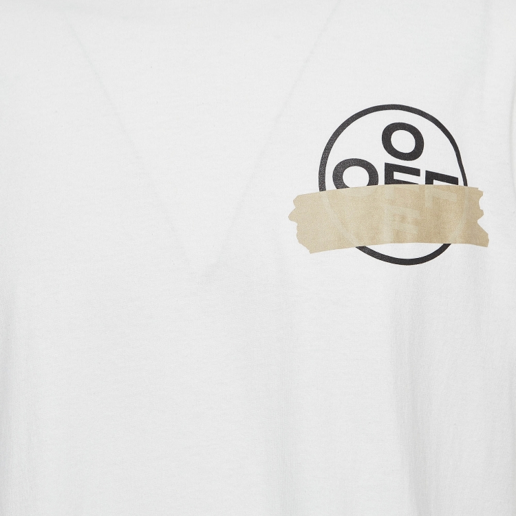 Pre Owned Off-White White Logo Back Print Cotton Long Sleeve T-Shirt XXL