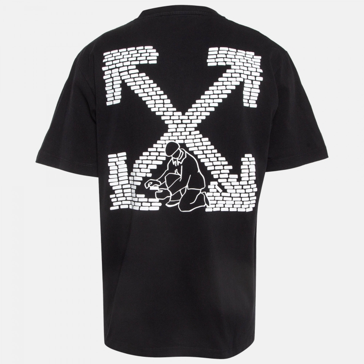 Pre Owned Off-White Black Logo Print Cotton T-Shirt XL