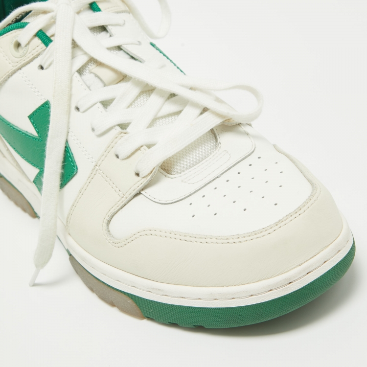 Pre Owned Off-White Cream/Green Leather Out Of Office Low Top Sneakers Size 45