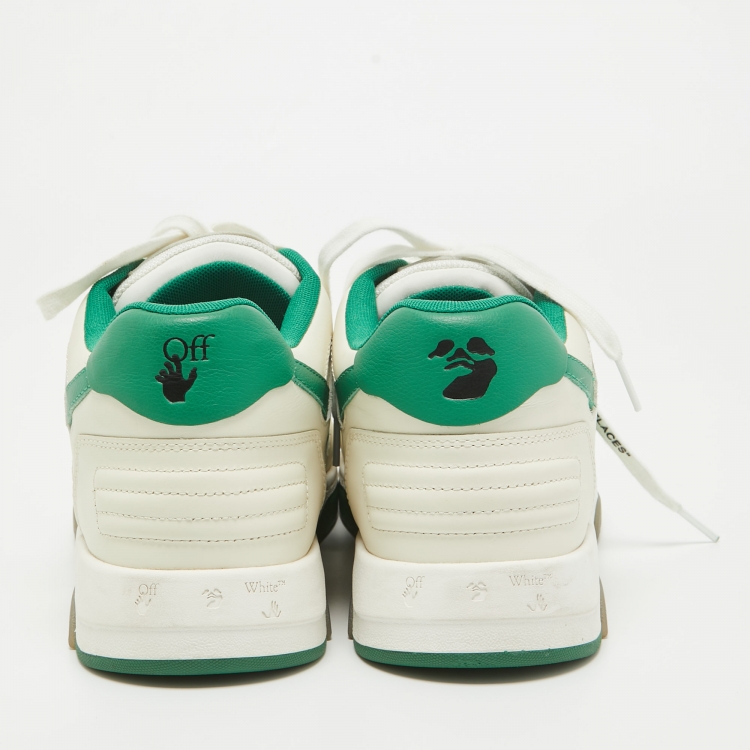 Pre Owned Off-White Cream/Green Leather Out Of Office Low Top Sneakers Size 45