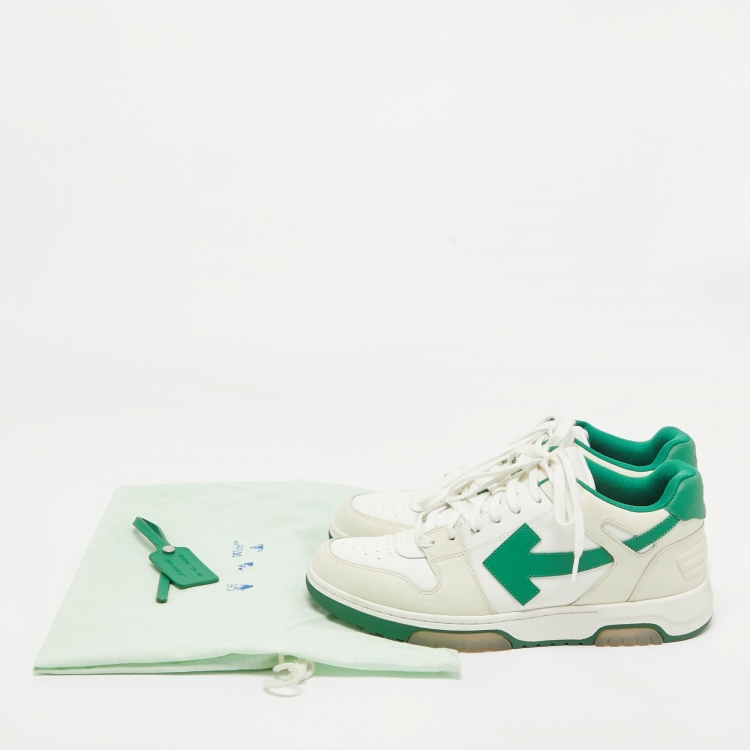 Pre Owned Off-White Cream/Green Leather Out Of Office Low Top Sneakers Size 45