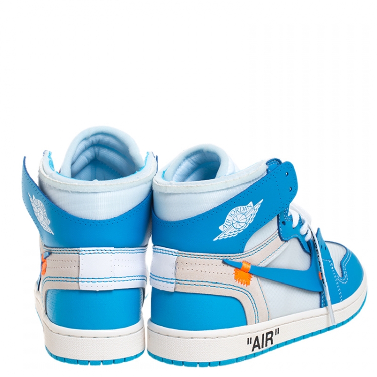 Nike X Off White Blue Leather Mesh Air Jordan 1 Retro High Top Sneakers Size 41 Off White X Nike Tlc