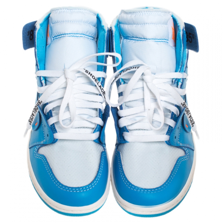 Nike X Off White Blue Leather Mesh Air Jordan 1 Retro High Top Sneakers Size 42 Off White X Nike Tlc