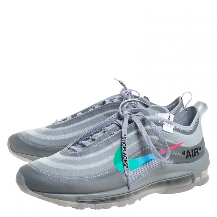 Pre Owned Nike x Off White Grey Rubber/Mesh Air Max 97 Low Top Sneakers Size 42