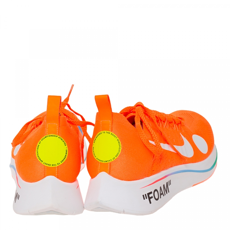 Pre Owned Nike X Off-White Orange Cotton Knit Zoom Fly Mercurial Sneakers Size 44.5