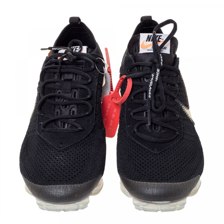 Pre Owned Nike x Off White Black Knit Fabric And Suede Air Vapormax Flyknit Sneakers Size 45.5