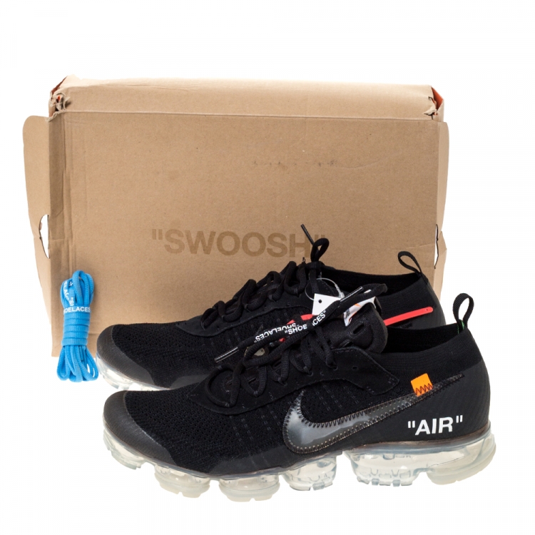 Pre Owned Nike x Off White Black Knit Fabric And Suede Air Vapormax Flyknit Sneakers Size 45.5