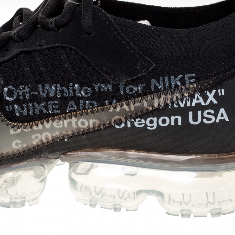 Pre Owned Nike x Off White Black Knit Fabric And Suede Air Vapormax Flyknit Sneakers Size 45.5