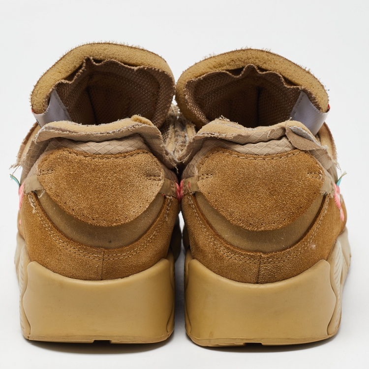 Pre Owned Off-White x Nike Beige Fabric and Suede Air Max 90 Desert Ore Sneakers Size 43