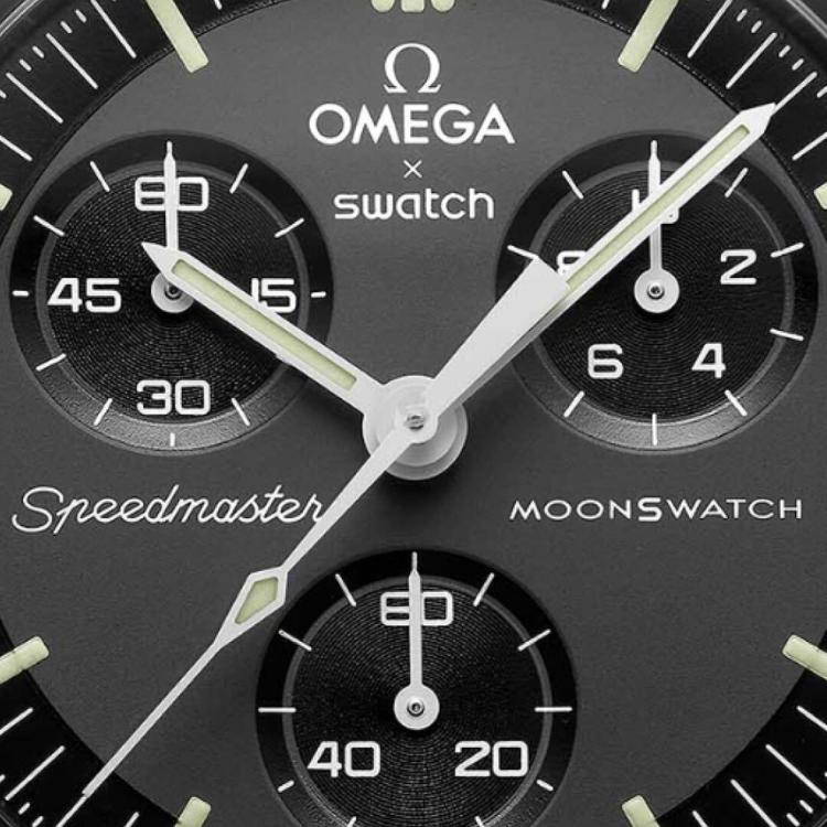 Pre Owned Omega Black Velcro Moon Swatch Mission To Mercury Men's Watch 42 mm