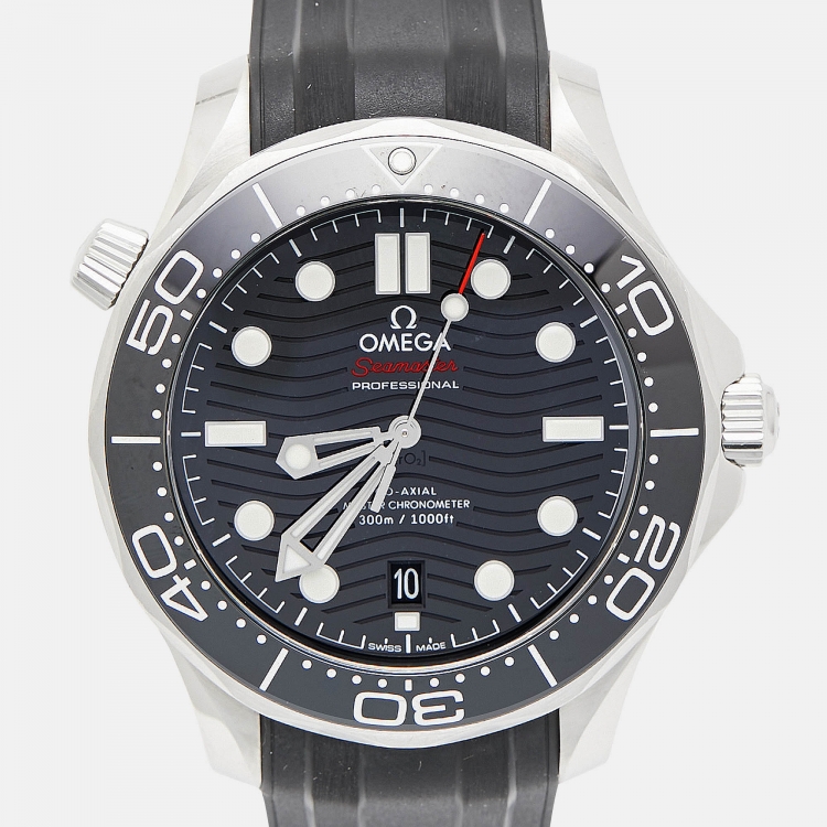 Pre Owned Omega Black Ceramic Stainless Steel Rubber Seamaster Professional Diver 300M 210.32.42.20.01.001 Men's Wristwatch 42 mm