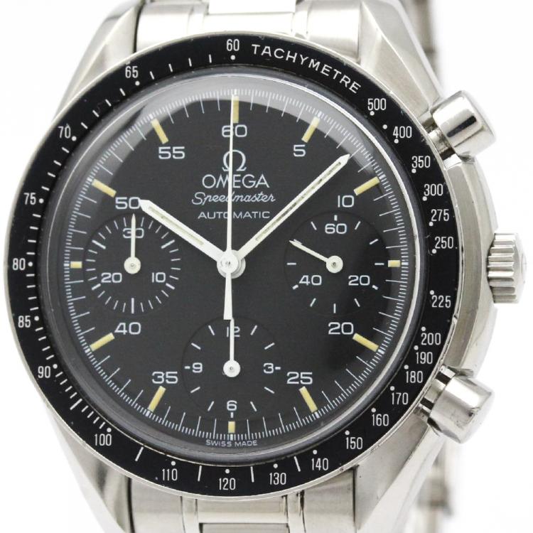 Pre Owned Omega Black Stainless Steel Speedmaster Men's Wristwatch 39MM