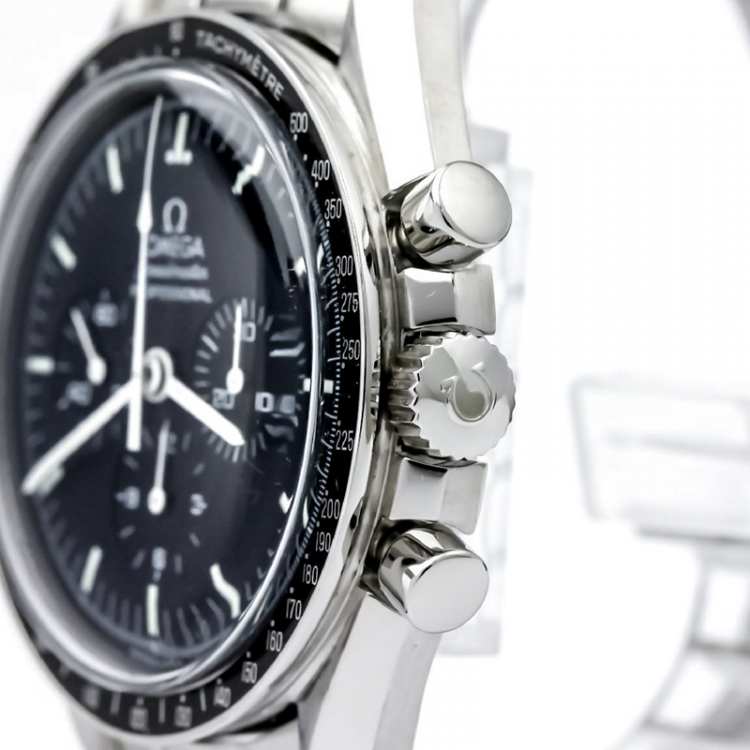 Pre Owned Omega Black Stainless Steel Speedmaster Professional Moonwatch Men's Wristwatch 42MM