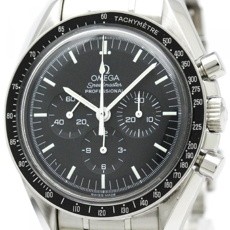 Pre Owned Omega Black Stainless Steel Speedmaster Professional Moonwatch Men's Wristwatch 42MM