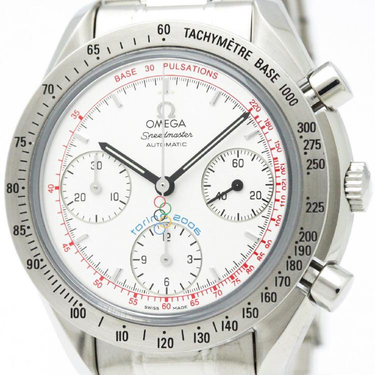 Pre Owned Omega White Stainless Steel Speedmaster Men's Wristwatch 39MM