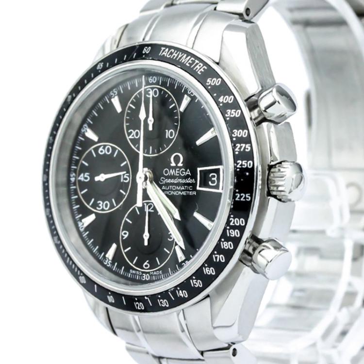 Pre Owned Omega Black Stainless Steel Speedmaster Men's Wristwatch 39MM