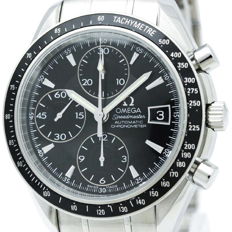 Pre Owned Omega Black Stainless Steel Speedmaster Men's Wristwatch 39MM
