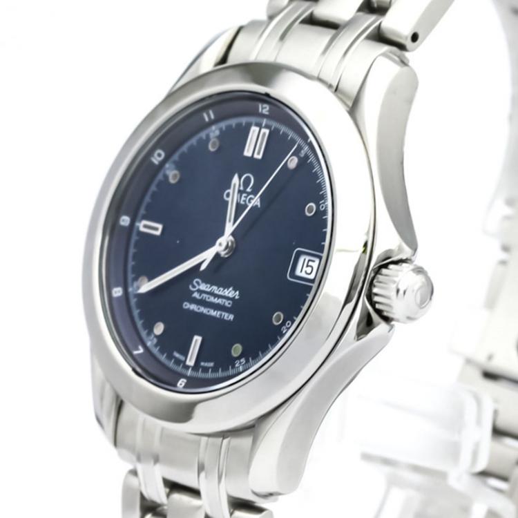 مملوكة مسبقًا Omega Blue Stainless Steel Seamaster Men's Wristwatch 36MM