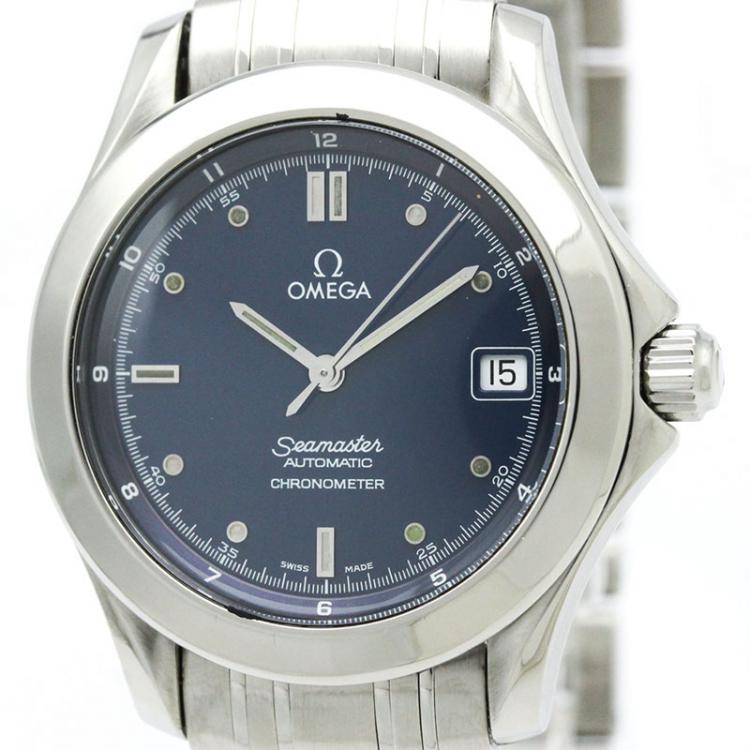 مملوكة مسبقًا Omega Blue Stainless Steel Seamaster Men's Wristwatch 36MM