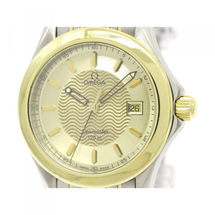 Pre Owned Omega Champagne 18K Yellow Gold and Stainless Steel Seamaster Men's Wristwatch 36MM