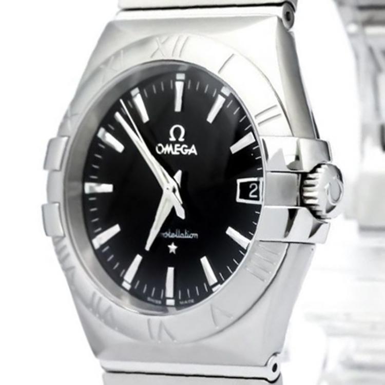 Pre Owned Omega Black Stainless Steel Constellation Men's Wristwatch 35MM
