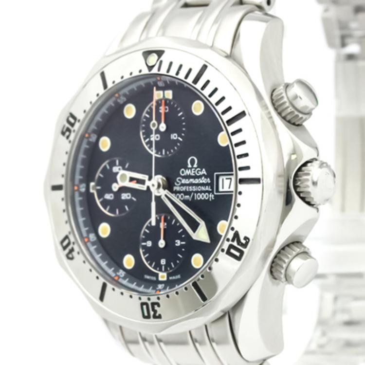 مملوكة مسبقًا Omega Blue Stainless Steel Seamaster Professional Men's Wristwatch 42MM