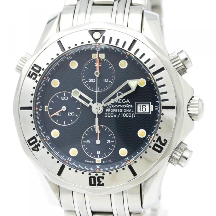 مملوكة مسبقًا Omega Blue Stainless Steel Seamaster Professional Men's Wristwatch 42MM