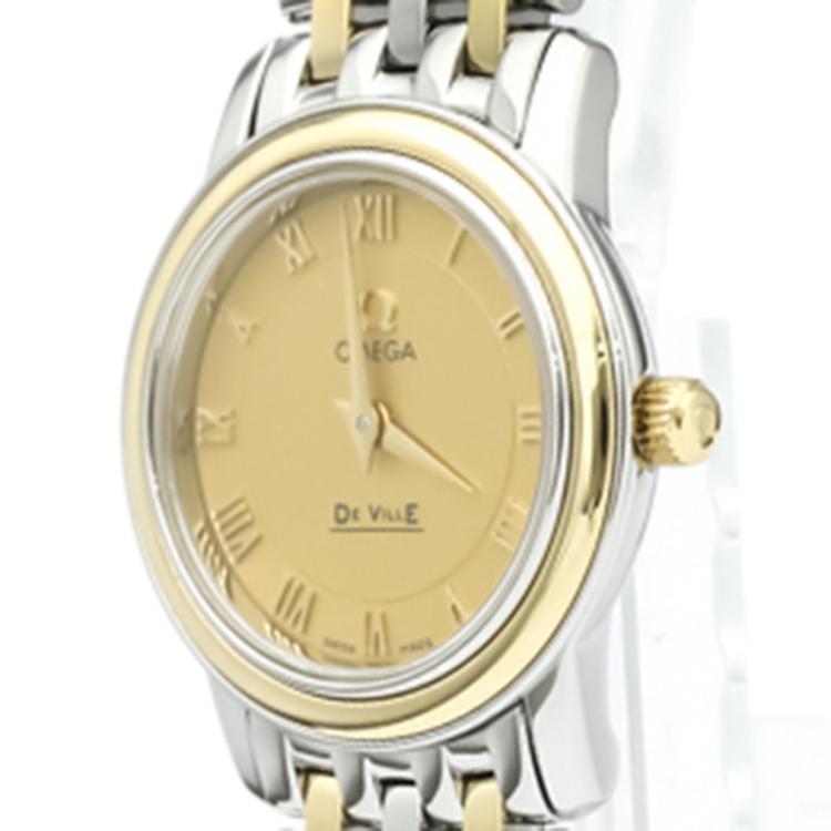 Pre Owned Omega Champagne 18K Yellow Gold and Stainless Steel De Ville Men's Wristwatch 22MM