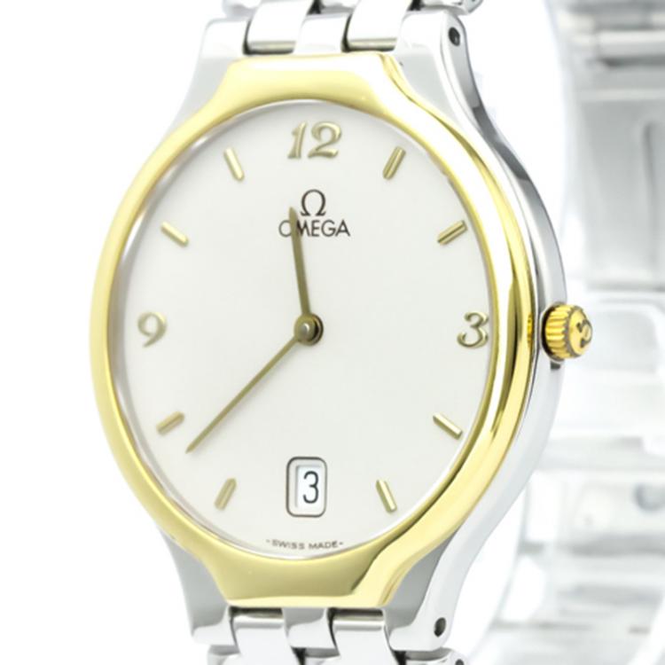 Pre Owned Omega Silver 18K Yellow Gold and Stainless Steel De Ville Men's Wristwatch 32MM