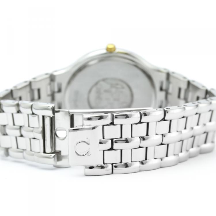 Pre Owned Omega Silver 18K Yellow Gold and Stainless Steel De Ville Men's Wristwatch 32MM