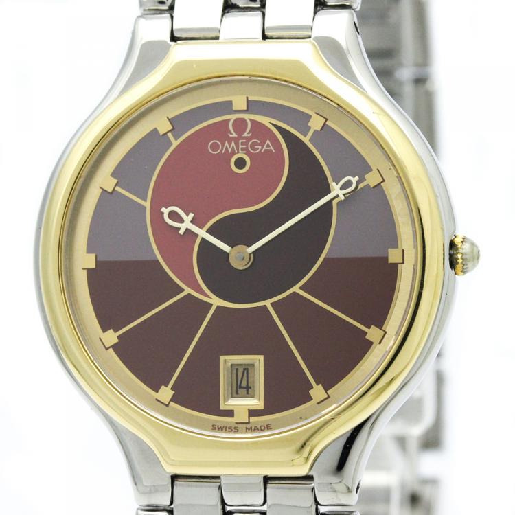 Pre Owned Omega Two Tone 18K Yellow Gold and Stainless Steel De Ville Men's Wristwatch 32MM