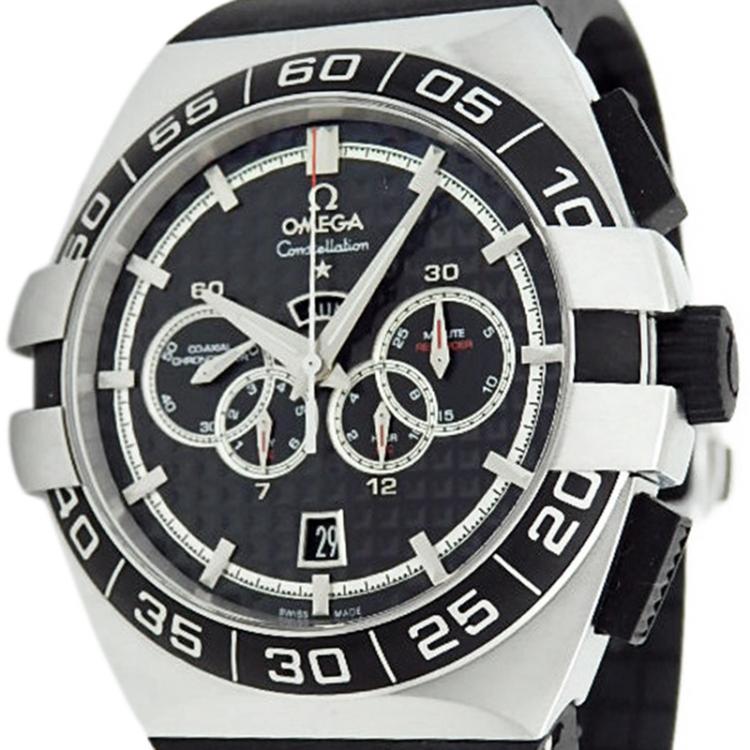 Pre Owned Omega Black Stainless Steel Constellation Double Eagle Men's Wristwatch 44MM