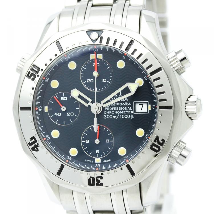 Pre Owned Omega Blue Stainless Steel Seamaster Professional Men's Wristwatch 42MM