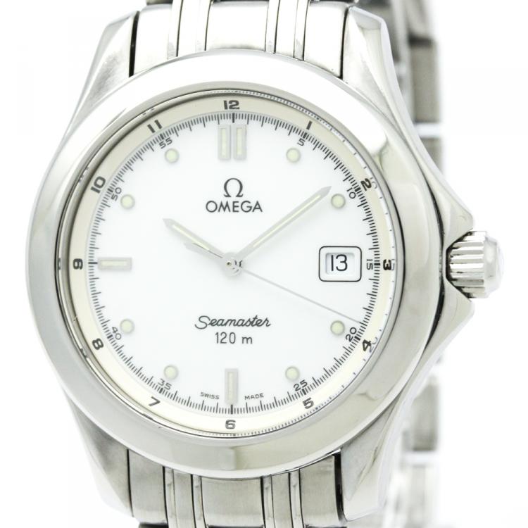 Pre Owned Omega White Stainless Steel Seamaster Men's Wristwatch 36MM